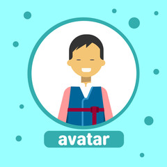Asian Man Avatar Icon Japanese Male In Traditional Costume Profile Portrait Flat Vector Illustration