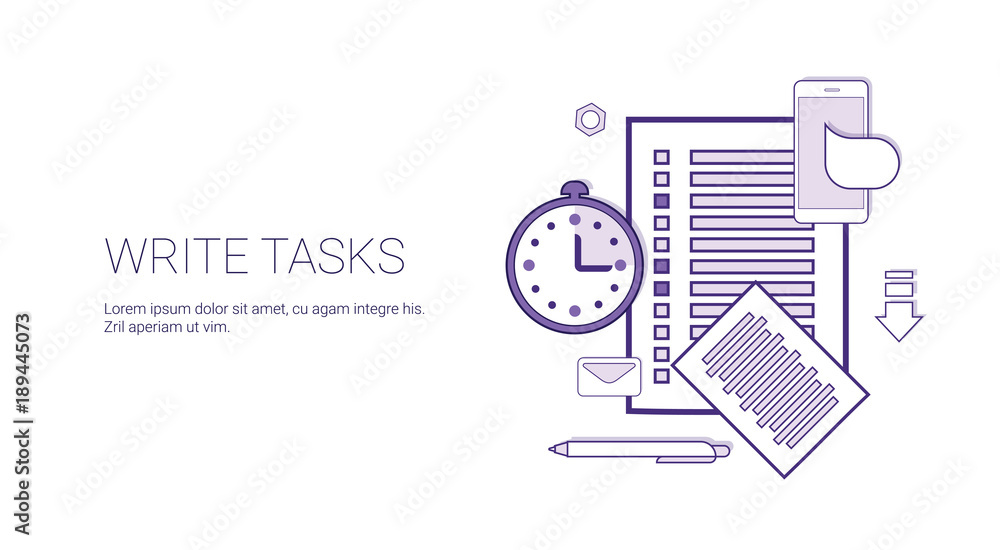 Poster write tasks planning business concept banner with copy space thin line vector illustration