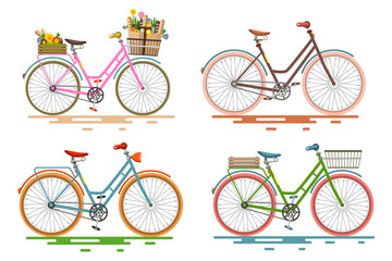 Bicycles Set. Retro Vector Bikes.