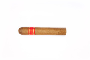 Smoking Cigar with red label isolated on a white background