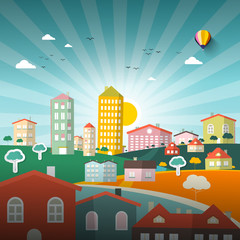 Abstract Vector City. Vector Flat Design Town.