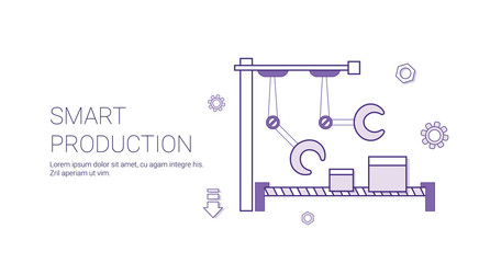 Smart Production Modern Industry Concept Banner With Copy Space Thin Line Vector Illustration