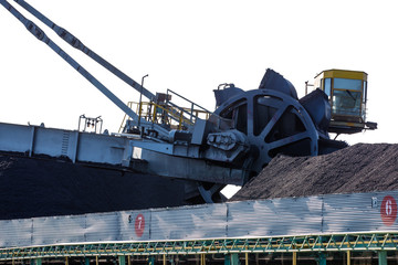 NAKHODKA, 2017: The place where the coal is being loaded into bulk cargo ship by big cargo cranes....