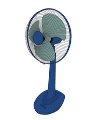 Modern blue electric fan appliance on white background