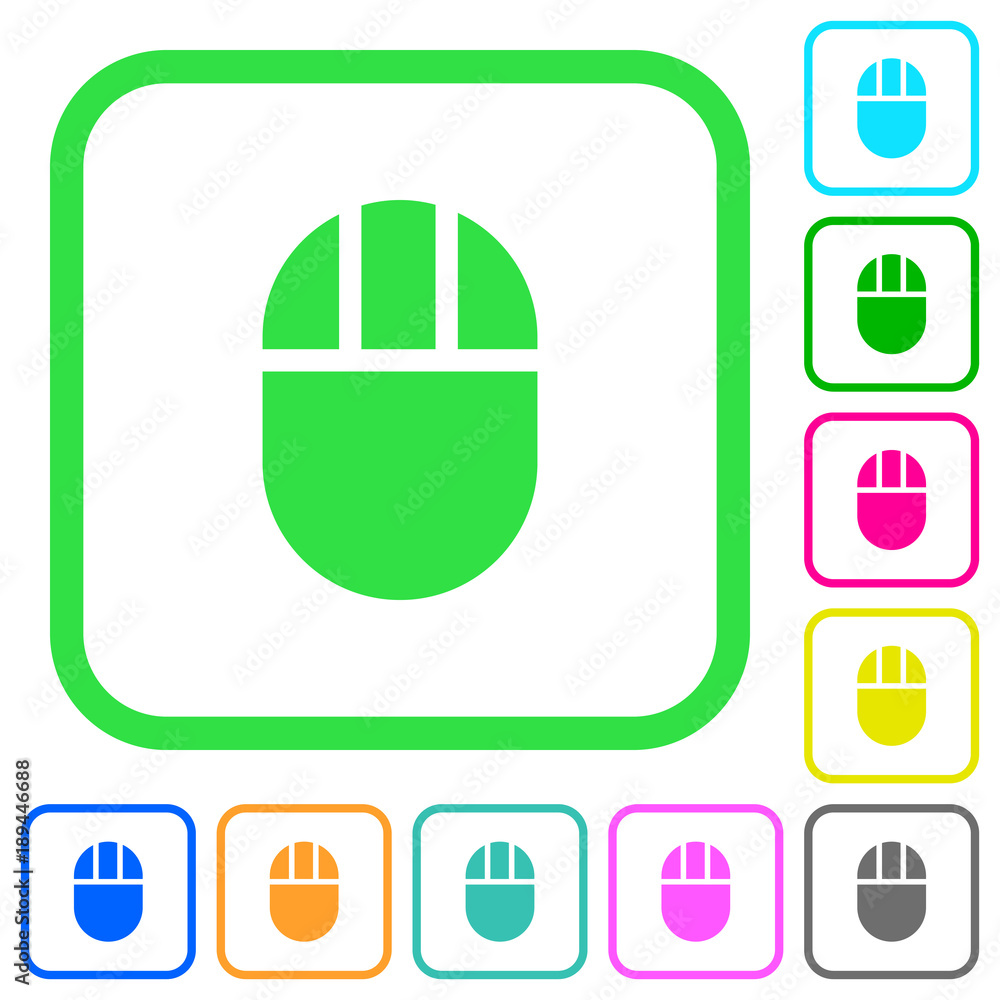 Poster three buttoned computer mouse vivid colored flat icons