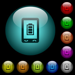 Mobile battery status icons in color illuminated glass buttons