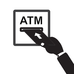 Hand pushing card to ATM Machine for withdraw money design with illustration vector design - black and white tone