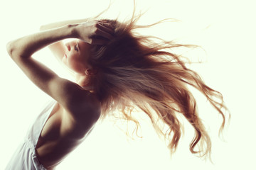 Portrait of young beautiful girl with blonde hair. Fashion photo. Hairstyle. Vogue Style