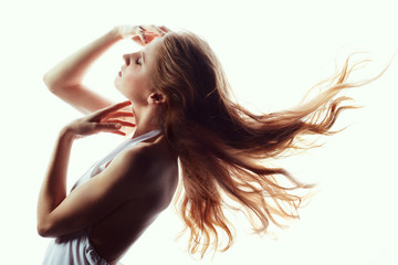 Obraz premium Portrait of young beautiful girl with blonde hair. Fashion photo. Hairstyle. Vogue Style