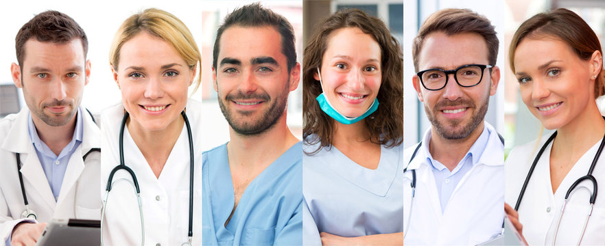 Portrait collection of different people working on medical domain on high definition