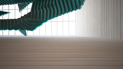 Abstract  concrete and wood parametric interior  with window. 3D illustration and rendering.
