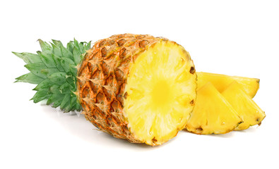 Fototapeta na wymiar pineapple with slices isolated on white background