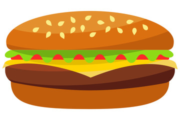 Colorful burger hamburger cheeseburger fast food icon poster.