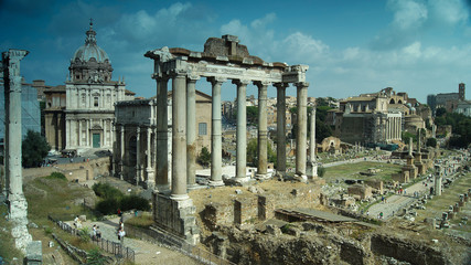 View of the Roman Forum with the Temple of Saturn, Rome, Italy