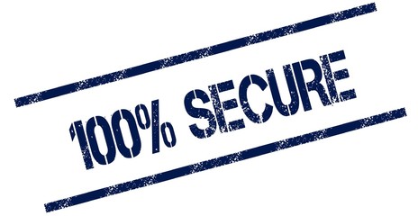 100 PERCENT SECURE blue distressed rubber stamp.