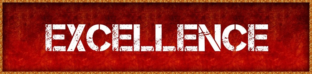 Fototapeta na wymiar Distressed font text EXCELLENCE on red grunge board background.
