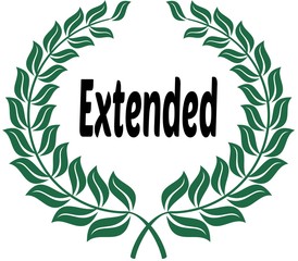 EXTENDED on green laurels sticker label.