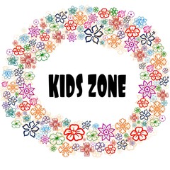 KIDS ZONE in floral frame.