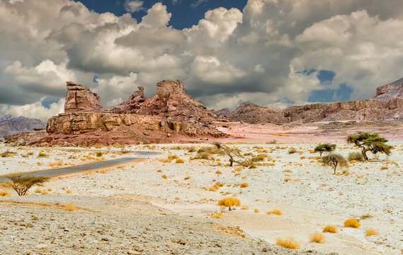 Geological formations in nature desert park of Timna, it is located 25 km north of Eilat (Israel) and combines beautiful scenery with unique geology, variety of sport and family activities