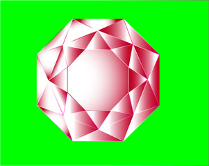 Crowned ruby color crystal on a green background. Vector illustration.