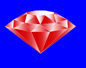 Crowned ruby color crystal on a blue background. Vertical orientation. Vector illustration.