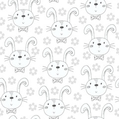 Seamless pattern with cute little bunny. vector illustration