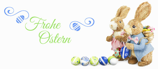 Frohe Ostern mit Osterhase Eier Hintergrund weiß