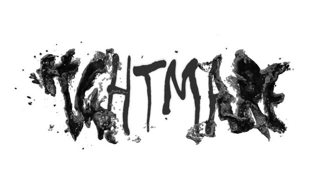 word nightmare. Text animation nightmare on white isolated background