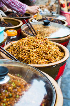 Papaya pickles and various of pickles served on big vat