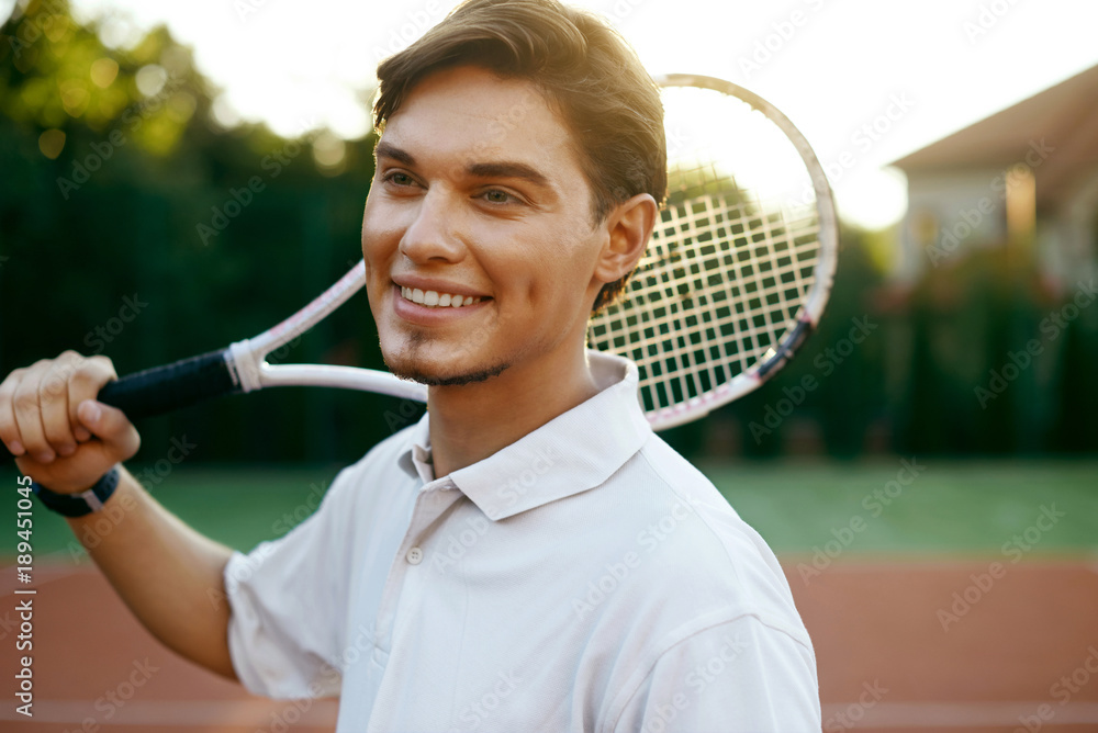 Wall mural Sports Man Before Playing Tennis On Court.