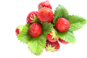 strawberry berry. ripe  strawberry with green leaves isolated on white background
