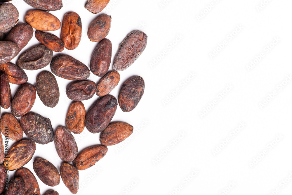 Wall mural Raw cocoa beans over white - Wall murals