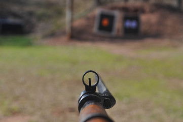 Mosin Nagant Rifle with a Bayonet at a Gun Shooting Range