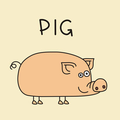 Funny isolated pig in cartoon style