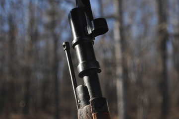 Mosin Nagant Rifle with a Bayonet at a Gun Shooting Range