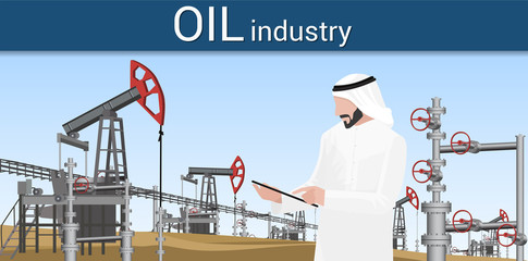 Gas industry. Arab man controls the production process