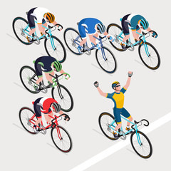 Fototapeta premium Group of man's cyclists in road bicycle racing got the winner bike race. Vector illustrator.