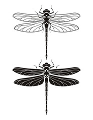 Dragonfly silhouette icons set. Vector Illustrations.