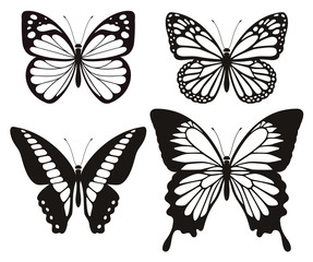 Obraz na płótnie Canvas Butterfly silhouette icons set. Vector Illustrations.