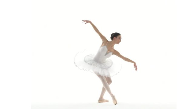 Ballerina dancing with white tutu on white background