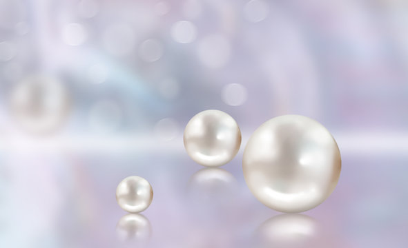 Pearls with reflection on abstract mother of pearl background