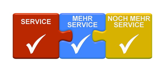3 Puzzle Buttons zeigen Service, mehr Service, noch mehr Service