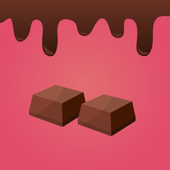 Chocolate pieces with chocolate splash. Vector illustration..