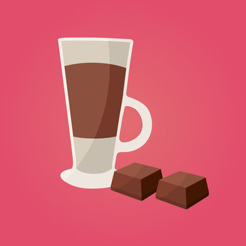 Hot chocolate with chocolate pieces. Vector illustration..