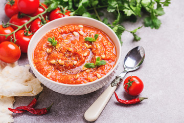 Indian Tomato Rasam with lentil, mint, cilantro and cashew