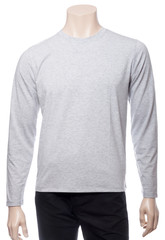 Grey heathered longsleeve cotton tshirt on a mannequin isolated