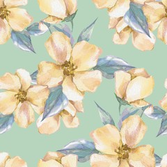 Floral seamless pattern. Watercolor background with yellow flowers 2