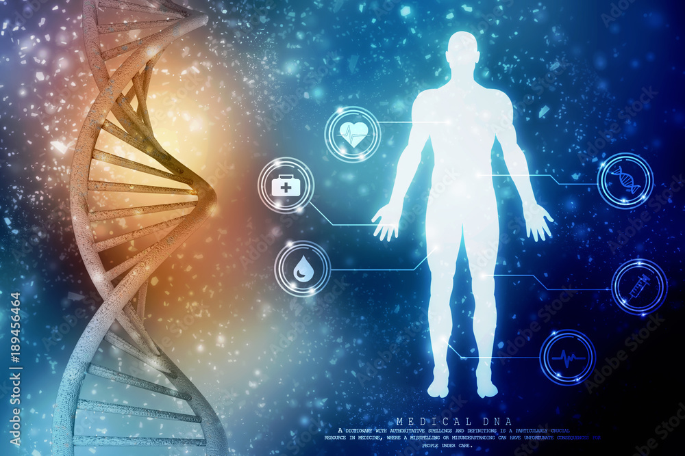 Poster 3d render of dna structure, abstract background