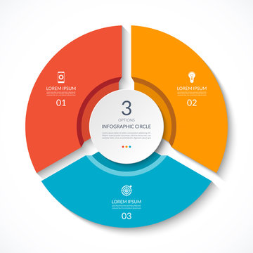 Infographic circle. Process chart. Vector diagram with 3 options. Can be used for graph, presentation, report, step options, web design.