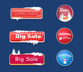 Set of Winter Theme Web Push Button Covered Snow